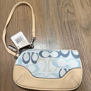 Coach Signature Blue and Tan Wristlet